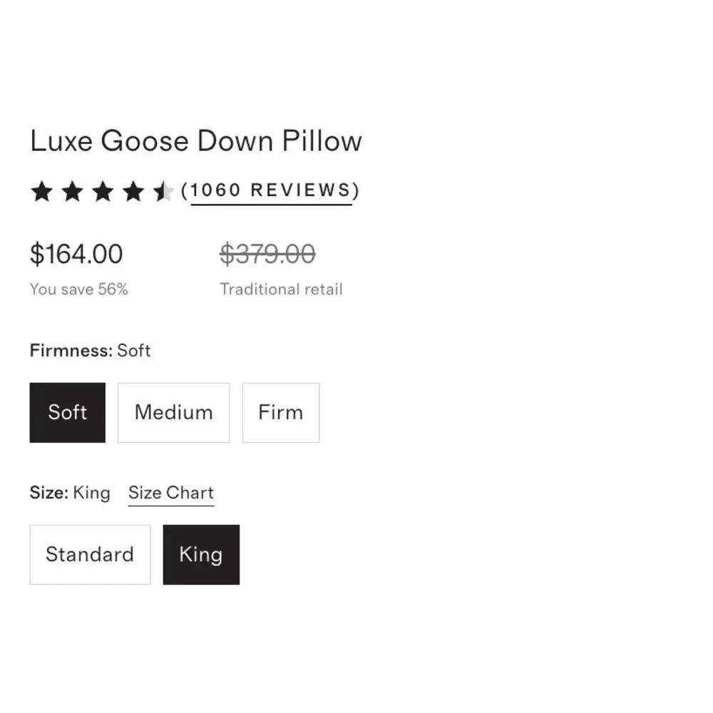 Quince Premium Goose Down Pillow in KING Size SOFT Fill